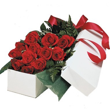 Caja con doce rosas